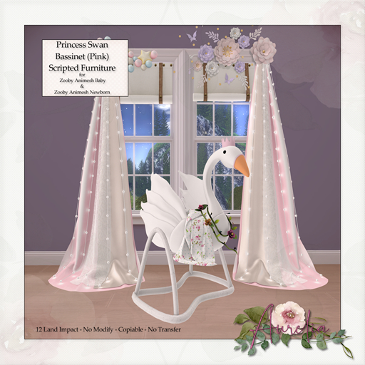 Second Life Marketplace - {Aurelia} Princess Swan Bassinet (Pink